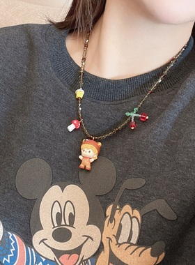 in风卡通水晶串珠毛衣链女