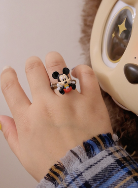 甜美撞色米奇米妮弹力松紧戒指