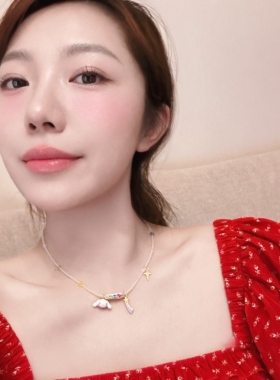 大耳狗彩虹立体玉桂锁骨链