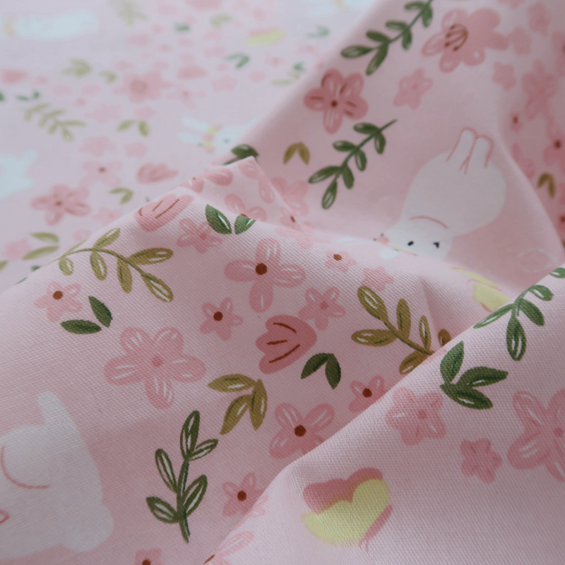 纯棉40支棉布全棉温馨粉色小兔子床单四季单双人床笠少女心被单-图0