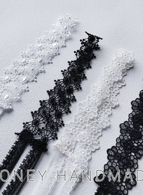 黑白蕾丝绑带蝴蝶结锁骨项链性感长款系带颈带百搭女项圈可绑头发