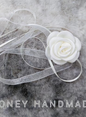 锁骨链法式超仙复古玫瑰花朵系带项链新娘饰品山茶花蕾丝绸带颈链