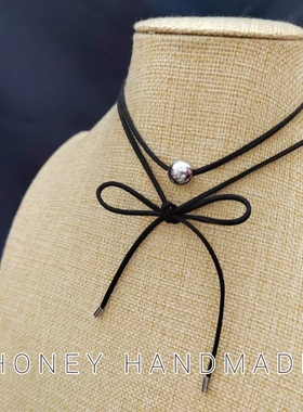 金属圆球系带项链向日葵欧尼同款银色圆珠项链女锁骨链小众choker