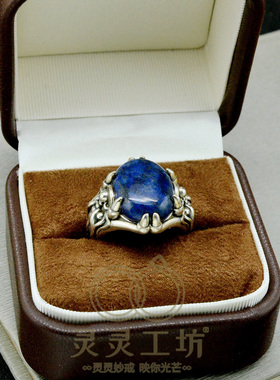 新款夸张青金石戒指S925纯银欧美男士戒指环霸气复古设计师款R78