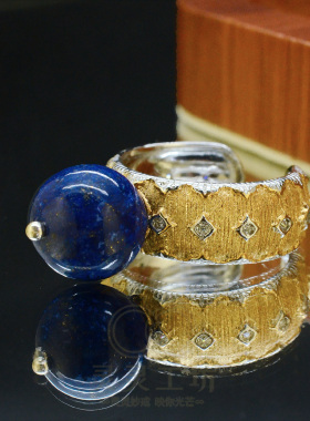S925银镀金青金石开口女戒
