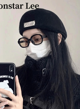 MonstarLee帽子秋冬季气质贴标