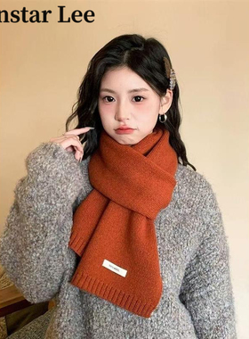 MonstarLee精选澳洲纯绵羊毛100%红色围巾男冬新年保暖针织围脖女