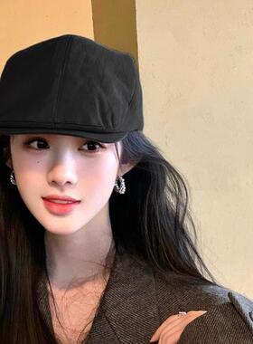 Monstar Lee黑色报童帽女夏复古日系时尚休闲反戴前进帽画家帽子