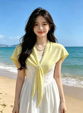 韩版ins条纹针织三角巾女春夏新款办公室空调房百搭护颈披肩腰巾