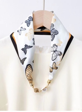 百搭仿真丝磁扣丝巾项链女