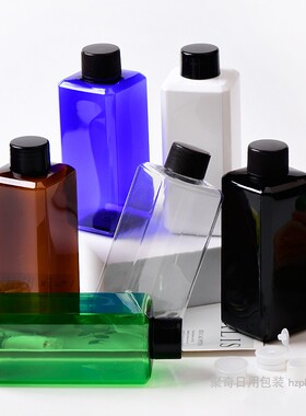 新品200ml塑料分装瓶 普通旋盖带内塞方瓶黑白棕蓝绿色透明PET瓶