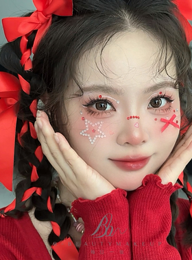 红色应援妆星星蝴蝶结发夹丝带编发演唱会发饰华晨宇陈楚生饰品