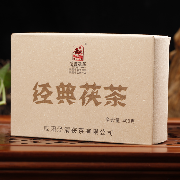 泾渭茯茶黑茶茯砖陕西正宗金花伏茶砖泾阳茯砖茶经典茯茶 400g-图0