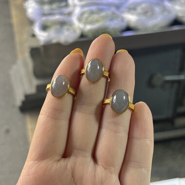 天然和田玉烟紫蛋面戒指925银镶嵌蛋面戒指新中式礼物送女友礼物