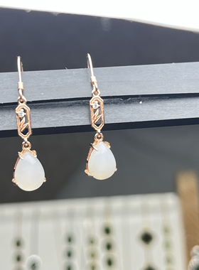 和田玉白玉手链925银镶白玉蛋面手链白玉蛋面耳坠古风设计简约