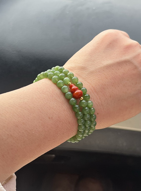 和田玉碧玉珠手串搭配南红葫芦碧玉双圈手串碧玉三圈手串手链叠戴