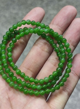 精品和田玉碧玉阳绿卡5mm手串手链项链两用