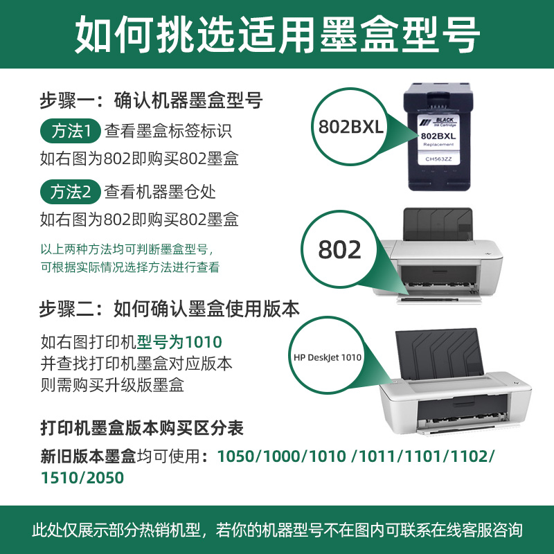 适用惠普802墨盒Deskjet 1050 1000 1010 1510 2050打印机HP802XL - 图0