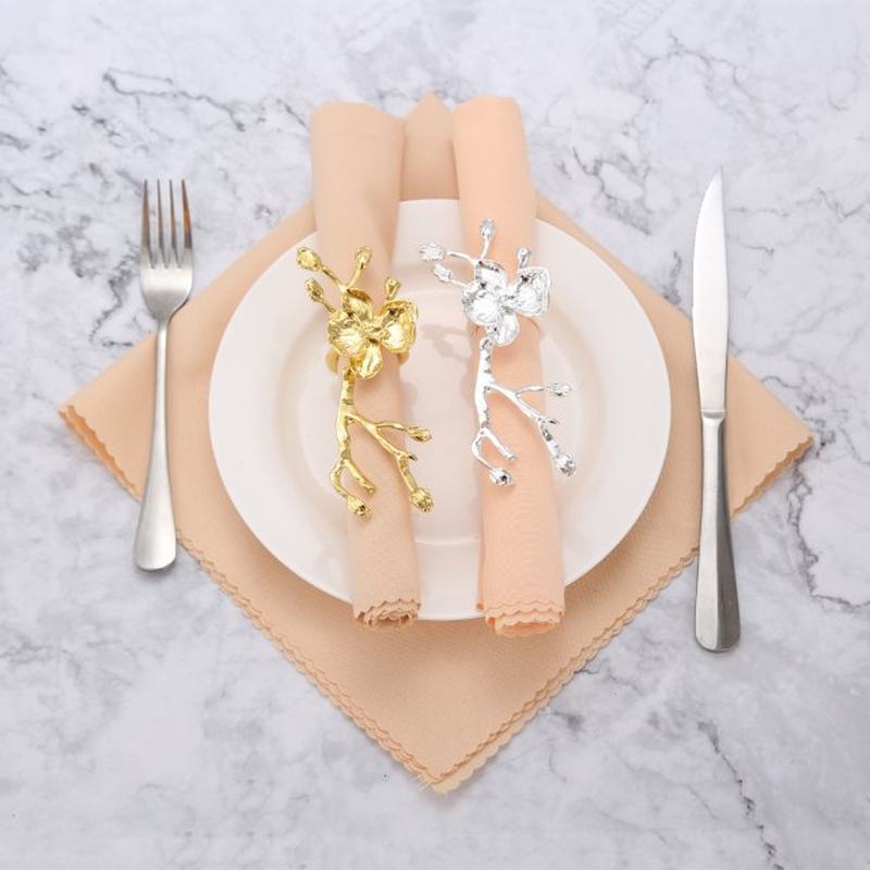 12/4 Pc Zinc Alloy Napkin Rings Napkin Holder Plum Gold/silv - 图0