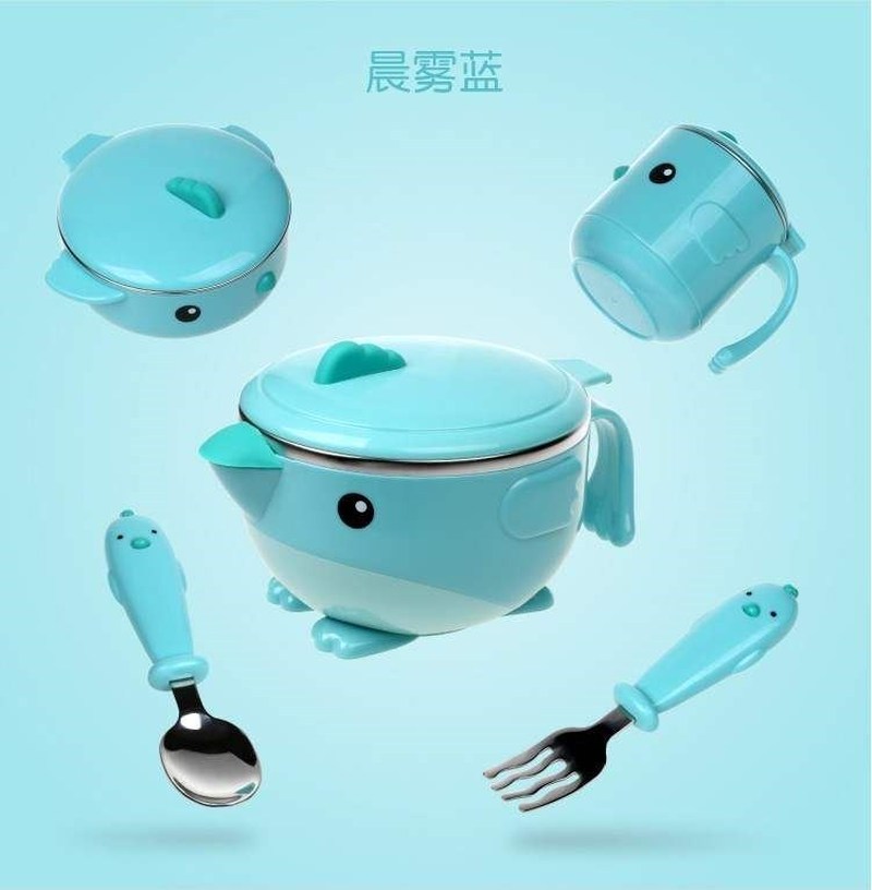 Children's tableware set stainless steel bowl water inje-图0