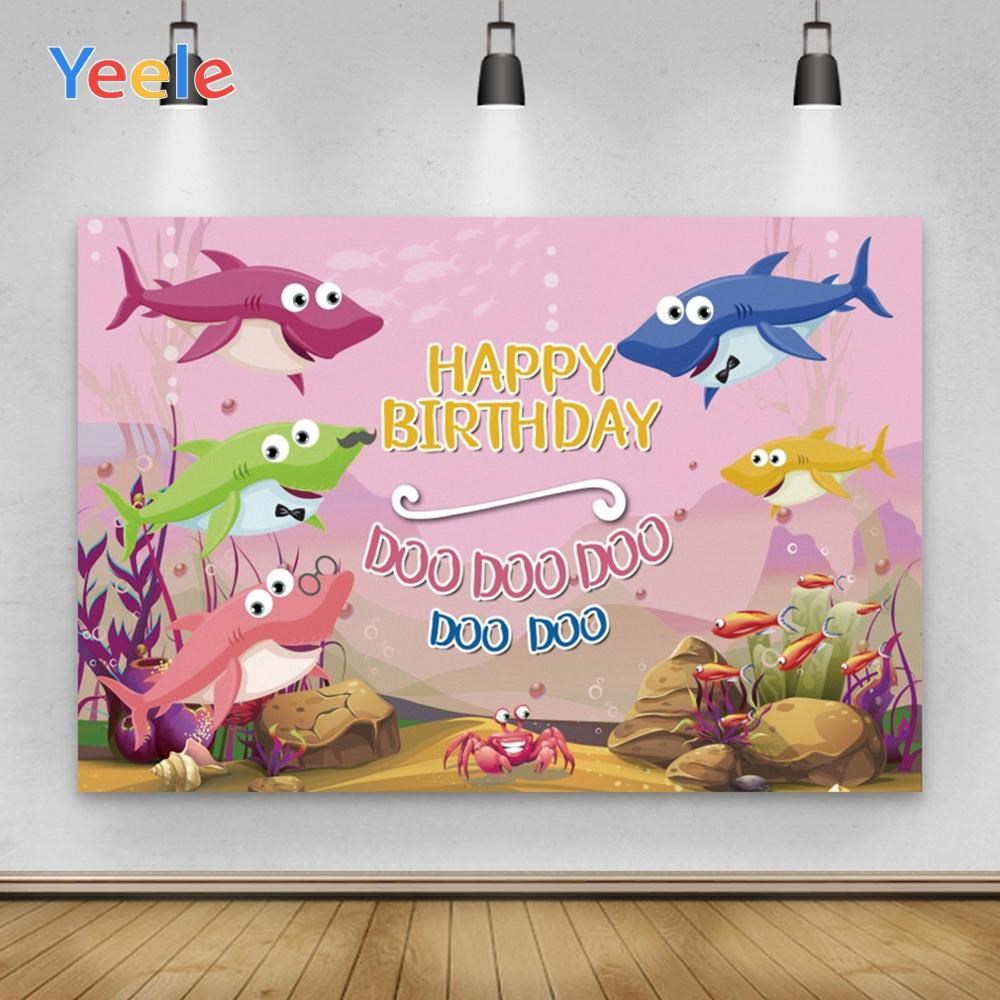 Yeele Happy Birthday Shark Pink Board Seabed Background Pho - 图0