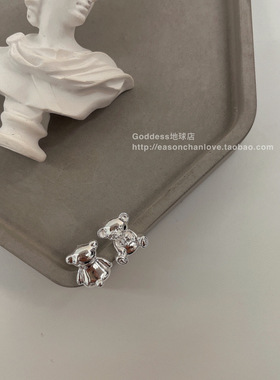小熊可爱耳钉s925纯银ins简约风