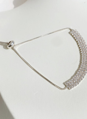 欧美时尚微镶锆钻高级质感小众设计轻奢闪钻抽拉链可调节纯铜手链