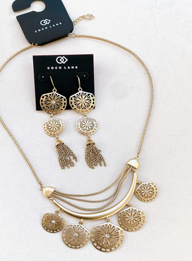 欧美外贸时尚个性百搭小众设计感夸张波西米亚镂空项链锁骨链耳坠