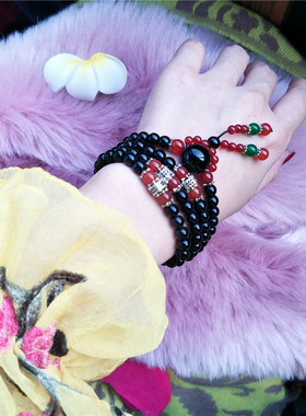 黑曜石手串韩版黑色玛瑙水晶手链