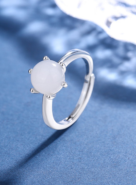 925纯银轻奢小众高级感复古活口可调节玛瑙圆珠红色绿色戒指环女