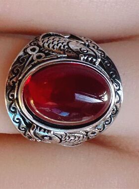 开口宝石绿色男女轻奢高级感小众设计食指戒指环个性复古霸气时尚