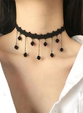 水滴网红女流苏短款黑色项链