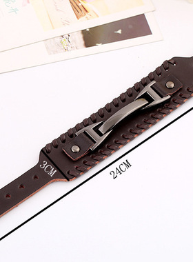 时尚黑色棕色个性潮人男真皮手链