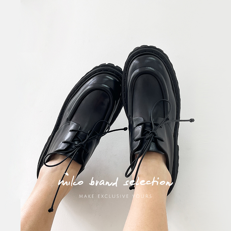 意大利手工制作Marsell黑色双边小皮鞋锯齿底甜酷德比鞋增高显瘦-图0