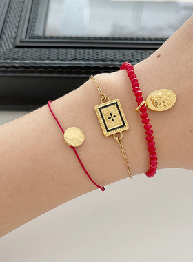 宝宝龙年本命年字母福牌红绳手链
