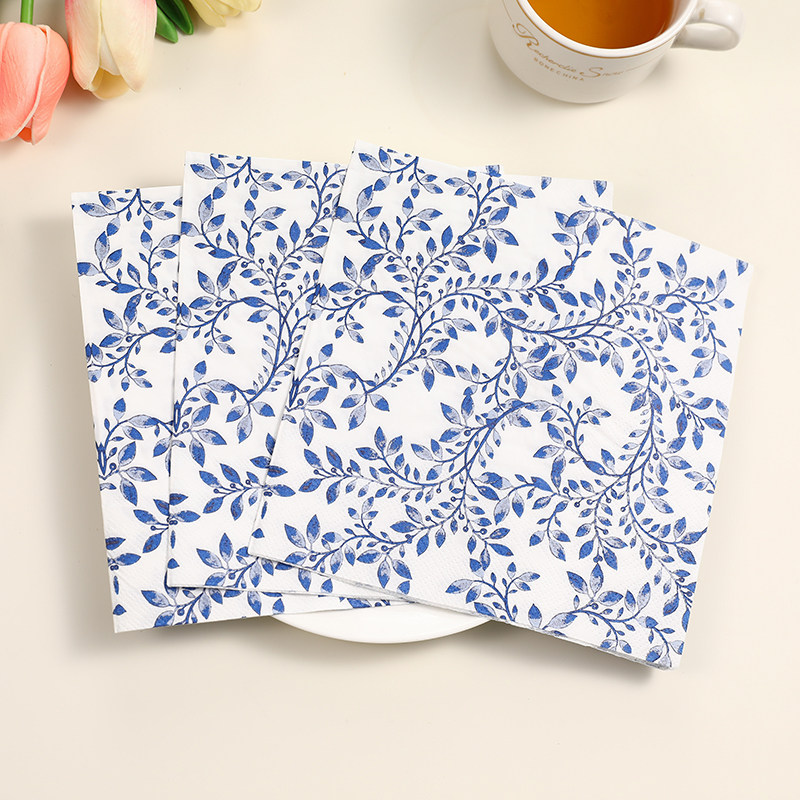 新款青花藤蔓彩色餐巾纸 印花纸巾 西餐厅酒店咖啡厅纯木浆纸,淘宝优惠券,粉丝福利购,淘宝优惠卷