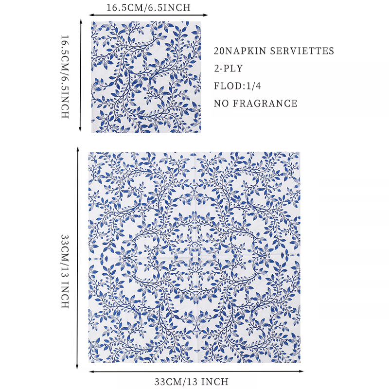 新款青花藤蔓彩色餐巾纸 印花纸巾 西餐厅酒店咖啡厅纯木浆纸,淘宝优惠券,粉丝福利购,淘宝优惠卷