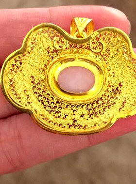 天醉纯银镀金手工欧泊项链平安锁