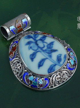 天醉花丝镶嵌景泰蓝古董老瓷片