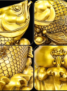 铜金龙鱼聚宝盆摆件年年有余