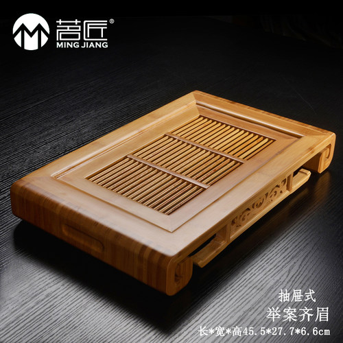 茗匠竹制茶盘榫卯功夫茶具茶海办公茶台沥水储水式小型塑料抽屉 - 图2