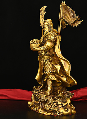 大号纯铜九龙关公中式历史人物忠义武财神关二爷黄铜五行令旗关公