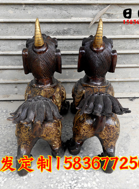 纯铜大号貔貅一对中式客厅摆件