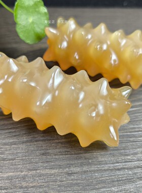 天然黄牛角羊角海参纹玩手把件