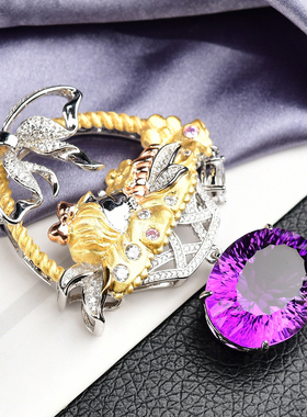 意大利工艺紫水晶吊坠挂坠分色925银镶天然巴西紫水晶千禧切割