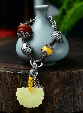 设计手链天然老蜜蜡精工雕刻