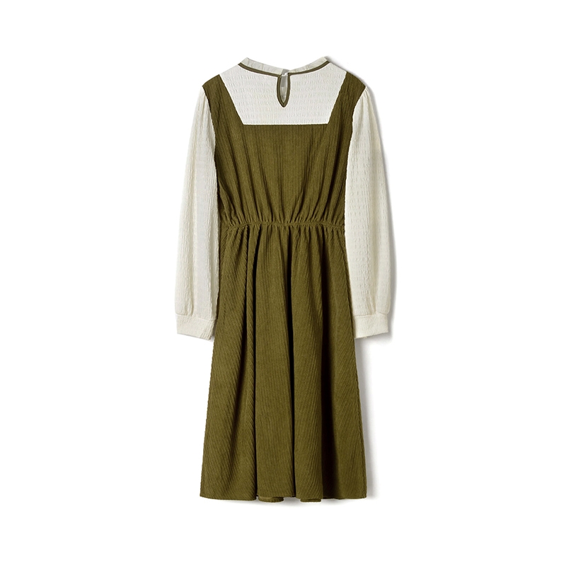 奥特莱斯品牌折扣 LQ春装新款专柜正品简洁舒适假两件高腰连衣裙-图0