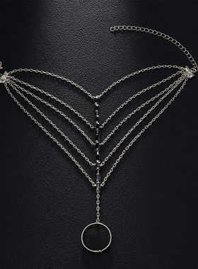 跨境新款多层连指手链甜酷小众设计感方块水钻手背链时尚百搭手饰