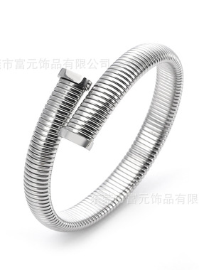 跨境金色弹力手镯网红手镯弹力半圆时尚欧美风气质简约手环不锈钢