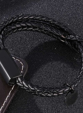 真皮双绳编织情侣手环激光logo